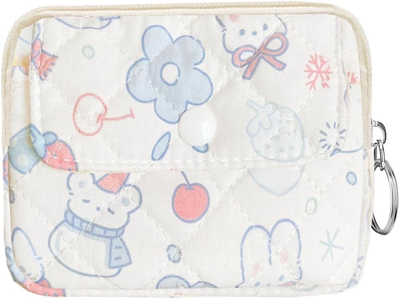 Modacarry Store Cotton Quilted Floral Coin Pouch with Cute Prints Zipper for Women Girls (SNOW MAN) - Image 1